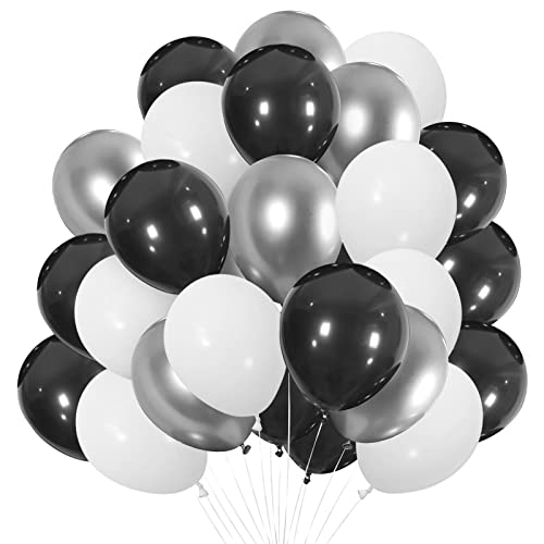 Silber Weiß Schwarz Luftballons 30 Stück, Latex Helium Luftballons für Happy Birthday Party Babyparty Hochzeit Abschlussfeier Karneval Kindertag Vater Nationalfeier Jubiläum Cocktail Party Zubehör Cover