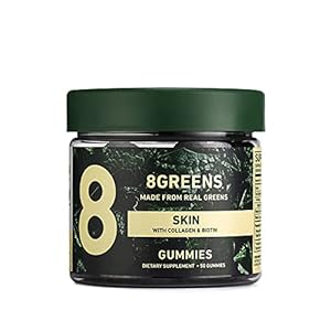 8Greens Supergreens Beauty Gummies with Collagen & Biotin | Super Greens Powder Superfood Gummy for Healthy Skin, Hair, Nails, Glow, and Firmness, Superfood Booster, Strawberry Flavored, 50 Count
