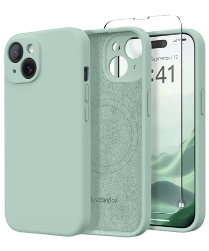 Image of Magnetic for iPhone 15 Case, Compatible with MagSafe, [Screen Protector + Full Camera Protection], Silicone Shockproof Anti-Scratch Protective Phone Case for iPhone 15 6.1 inch, Mint