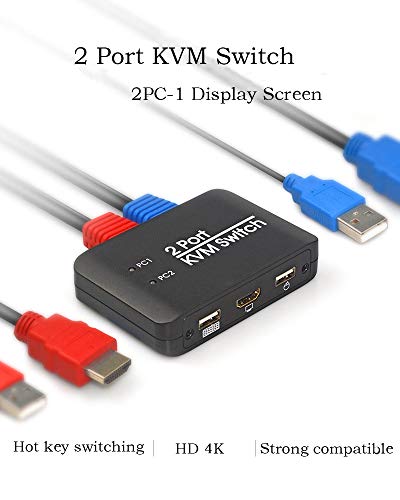 Generic Brands - Interruttore USB KVM HDMI a 2 porte, 4 K a 60 Hz, adattatore per PC monitor, tastiera e mouse, connettore USB splitter HD