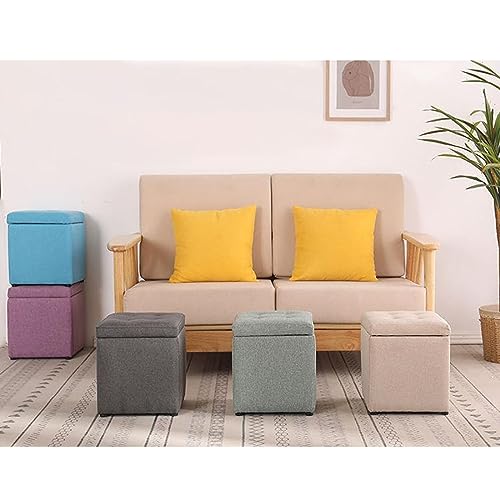 Taburete Bajo de Almacenamiento, Tapizado en Esponja Puff Baúl Cuadrado Otomana Caja de Almacenaje Moderna para Hogar Salón, - imagen 7