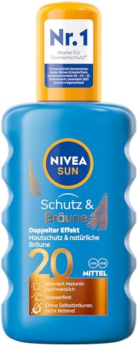 NIVEA Sun Schutz & Bräune Sonnenspray LSF 20 (200 ml), Sonnencreme mit Pro-Melanin-Extrakt für eine ebenmäßige Bräune, sofortiger Sonnenschutz mit UVA/UVB-Filtersystem