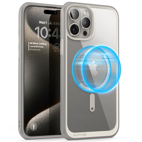 Image of SUPCASE Unicorn Beetle Mag Case for iPhone 15 Pro Max 6.7 inch (2023), Compatible with MagSafe Shockproof Protective Slim Clear Case (Gray) | Slim Clear Magnetic Phone Case,Military-Grade Drop Protection, 4X Shockproof Air Bag, Grey, Len Protection,Unicorn Beetle Mag