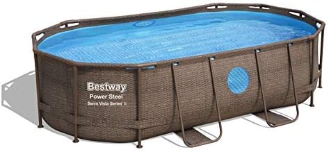 Bestway Power Steel Swim Vista Series 14' x 8'2" x 39.5" Oval Frame Above Ground Swimming Pool with Pump, Ladder and Cover
