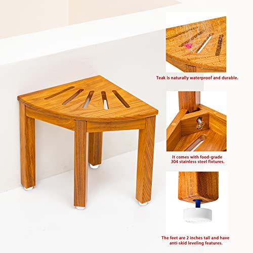 Nnn 12" Teak Shower Stool/Teak Shower Foot Rest/Shower Stool For Shaving Legs/Teak Shower Bench/Shower Stool For Inside Shower/Corner Shower Stool, Suitable For Small Shower Spaces. #TOP2
