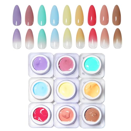 Moepak Pat Painting Gel Nagellack Set Ombre Nail Gel Paint für Nageldesign Kein Abwischen Nagelmalgel für Maniküre Nagelstudio 9 Farben(C)