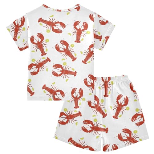 VIGTRO Summer Pajamas Set Short Sleeve Cotton Sleepwear Short Sets Cute Lobster Printed, Soft 2 Piece Short Pjs Set Size 8Y2
