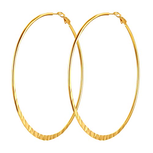 PROSTEEL Boucle d'Oreille Créole Doré Femme 80mm Anneau Grand et Plat Plaqué Or Big Hoop Earrings