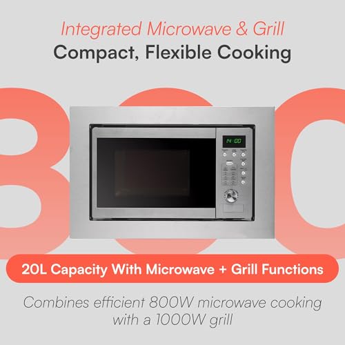 Cookology BIM20LWG Integrated Microwave and Grill in Silver - Compact 20 Litre Capacity - 1000W Grill & 800W Built-in Microwave - 59.5cm Width - 8 Menu Options - Image 3