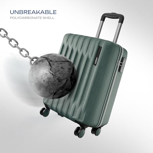 Image of Safari Ray Neo 8 Wheels 55cm Cabin Trolley Bag, Hard Case Polycarbonate, Carry On 360 Degree Wheeling Luggage Suitcase for Men & Women, Sage Green