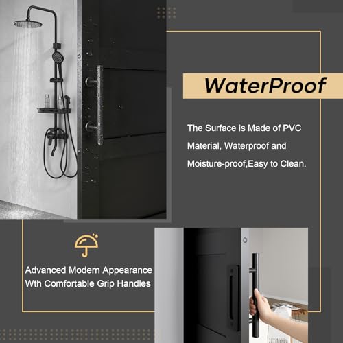 Image of Fredbeck 30x84 in Black Barn Door with 5.5FT Hardware Kit Included,5-Panels | Sliding Interior Door with Handle,Solid,MDF, PVC Surface,DIY Assembly