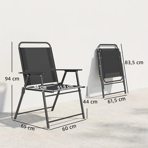 Lot 4 Chaises Jardin Pliantes Textilène Noir Outsunny