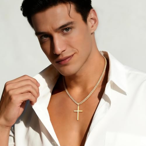 Image of S925 Sterling Silver or 18k Gold Cross Necklace for Men Women