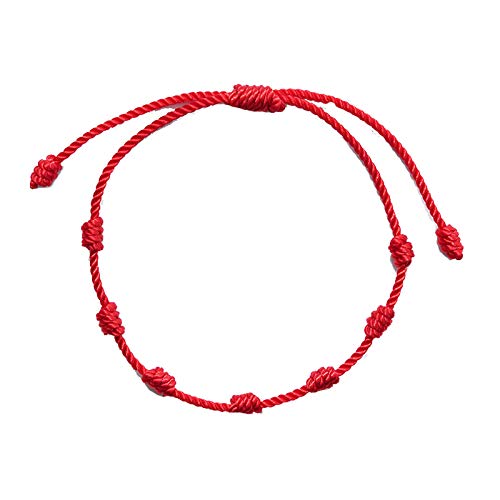 Loialpupy Pulsera de 7 nudos de cordón rojo, accesorio para fiestas, playa, citas, baile, yoga, oficina, Navidad, día de San Valentín, Día de la Madre