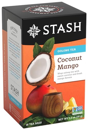 Image of Stash Tea Coconut Mango Wuyi Oolong Tea - Caffeinated, Non-GMO Project Verified Premium Tea with No Artificial Ingredients, 18 Count (Pack of 6) - 108 Bags Total
