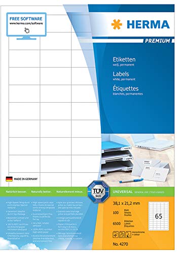 HERMA - Etichette universali PREMIUM, 70 x 41 mm, 100 fogli, colore: bianco