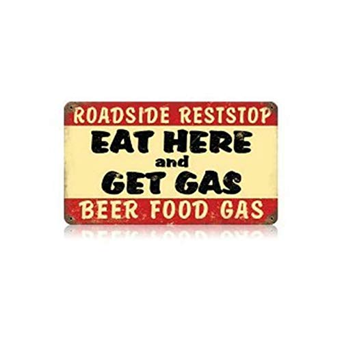 Biopracess Metalpostera9900 Eat Here Get Gas Food And Drink Vintage Metal Sign Poster Metal Sign Poster Sign 8X12 Inch