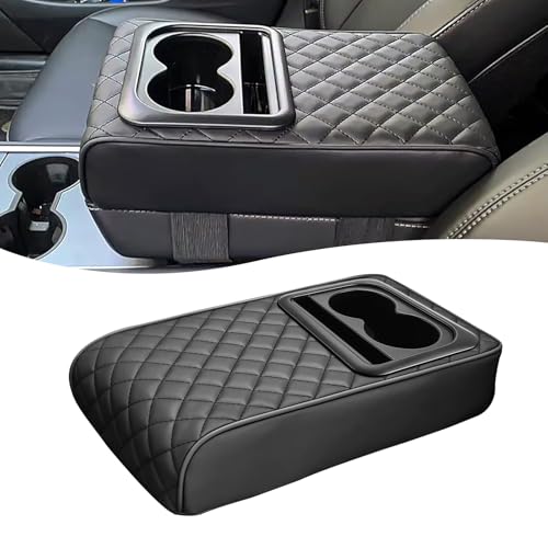 Car Center Console Cover, Leather Car Armrest Cover with Cup Holder, Black by AMZAUTO - Used condition - US$18.39