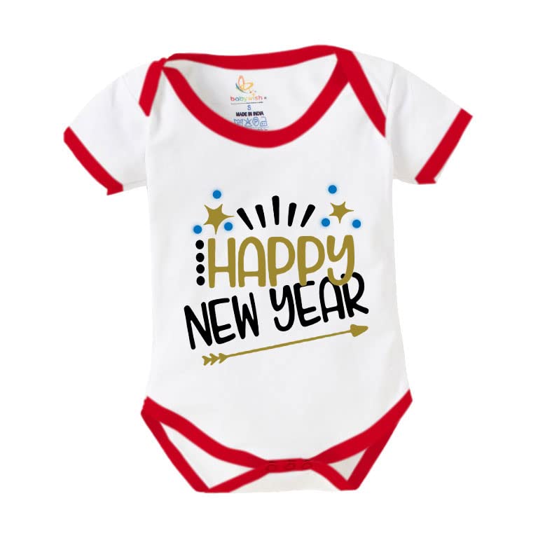 Image of baby wish My First New Year Romper Clothes Baby New Year Bodysuits Newborn Outfit My 1st New Year Printed Romper with Envelop Neck Half Sleeve Unisex Romper Infant Dress Happy New Year Aero Printed