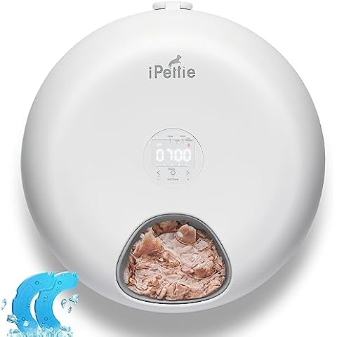 iPettie Donut Frost 6 Meal Cordless Automatic Pet Feeder, Dry & Wet Food Automatic Cat Feeder with Two Ice Packs, Rechargeable Massive Battery, Programmable Timer, Holds 6 x ½ lb. of Food Cover