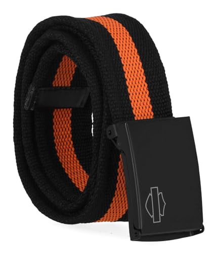 Harley-Davidson Mens Tactical Gun Metal Bar & Shield Buckle Nylon Belt w/Orange2