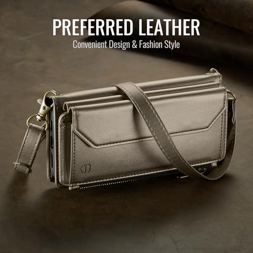 Strapurs Crossbody Wallet Case Compatible with iPhone 17e / iPhone 16e RFID Blocking 7-Card Holder PU Leather Magnetic Snap Shoulder Strap Zipper Pocket Phone Cases for iPhone 17e / 16e - Bronze Gold by Strapurs - Image 4