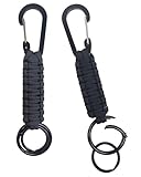 JulaZenith Paracord Keychain Carabiner With Strap, Tactical Paracord Carabiner Keychain, Keychain Lanyard For Men, Durable Key Chains Men For Fishing, Climbing, Hiking And Camping, Black (2 Pack)