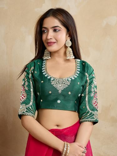 Image of SGF11 Women's Fendy Chiffon Silk Embroidery Work Saree With Blouse Piece
