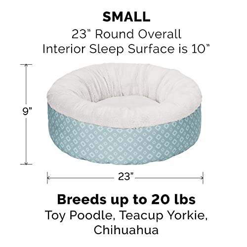 Image of Furhaven 23 inch Round Donut Dog Bed for Indoor Cats & Small Dogs, Washable, For Dogs Up to 20 lbs - Plush & Diamond Print Donut Bed - Aqua, Small