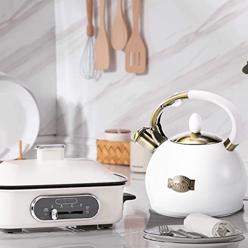 SUSTEAS Stove Top Whistling Tea Kettle - Food Grade Stainless Steel Teakettle Teapot with Cool Touch Ergonomic Handle, With 1 Silicone Pinch Mitt Included, 2.64 Quart(WHITE) by SUSTEAS - Image 5