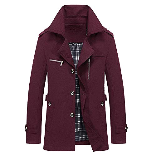 YOCheerful Men Jacket Coat Winter Warm Outwear Overall Solid Bomber Jacket Overcoat Cardigan Autumn Parka (Wine,S)