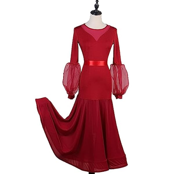 Jurken voor ballroomdansen voor dames, comfortabel, effen kleur, strikceintuur, professioneel nationale norm, kostuum voor wedstrijduitvoering, jurken voor moderne dans, wals-tango, dames