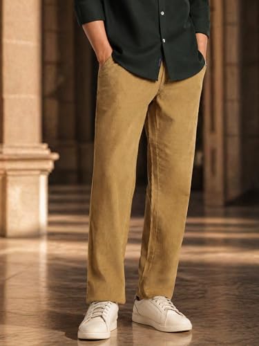 Image of Thomas Scott Men's Regular Fit Mid-Rise Corduroy Trouser | Textured Fabric | 4-Pocket Casual Pants for Men