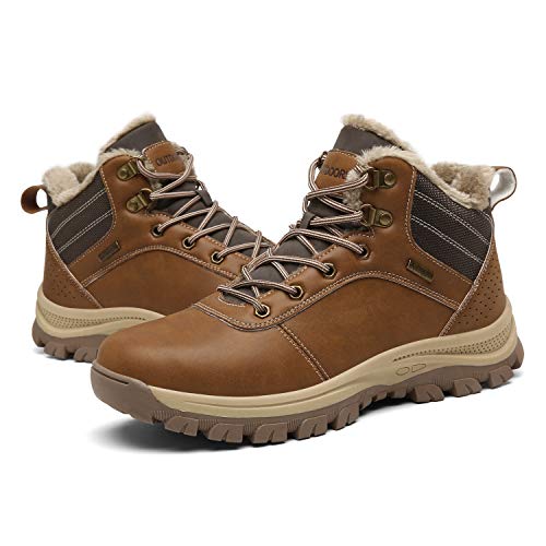 Image of TSIODFO Men's Waterproof Snow Boots Leather Hiking Boot