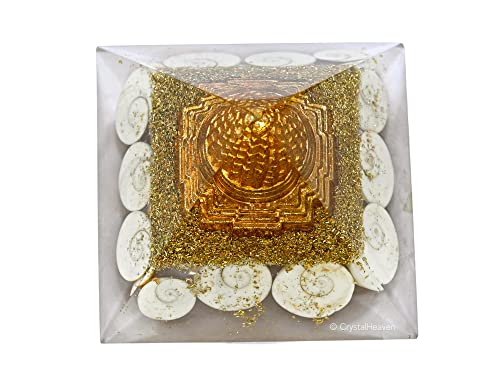 Image of Crystal Heaven Gomti Chakra Pyramid With Shree Yantra-Orgone Crystal Pyramid For Positive Energy,Vastu,Reiki And Chakra Healing
