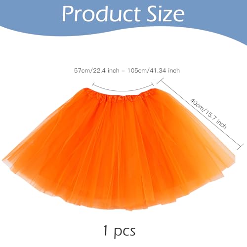 Tüllrock Orange Tüllrock Damen Klassisch Elastisch 3 Lagig Tütü Damen Faschingskostüme 80er Rock Tütü Puffy Ballettrock Petticoat für Erwachsene Halloween Mottoparty Fasching Cosplay Karneval Kostüm