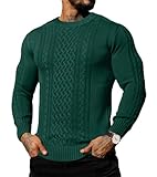 Askdeer Men's Pullover Sweater Fisherman Cable Knit Crewneck Sweater Winter Casual Knitted Sweaters with Ribbing Edge Green
