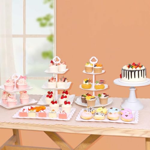 Di Qiu Ren 10Pcs Cake Stand Set, White Dessert Table Display Set, Metal Round Cake Stand With 3-Tier Plastic Cupcake Stands thumb #1