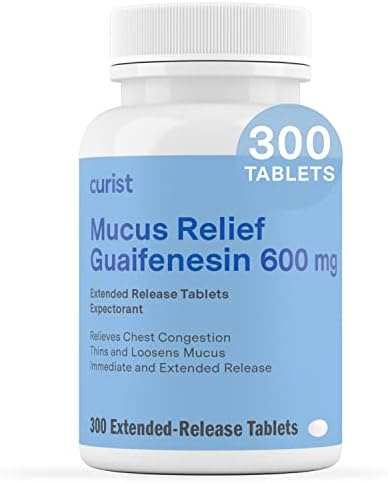 Curist Guaifenesin 600 mg Extended Release Tablets (300 Dye-Free Tablets) - Expectorant Mucus Relief, Generic Guaifenesin 600 mg, (Bulk Pack - 300 Tablets)