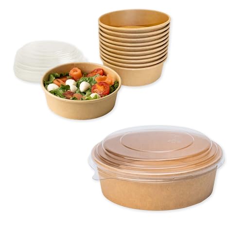 ECOPICNIC Lot de 50 saladiers en PP avec Couvercle, 500 ML | Barquettes Alimentaires jetables pour salades, Repas à emporter, Contenant écologique pour Poke Bowls, Plats Chauds ou froids