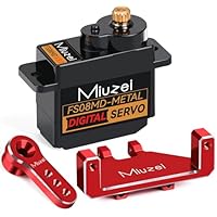 Miuzei Mini Servo RC Digital Servomotor Metallgetriebe für 1/24 Auto SCX24 AX24 Car Boot Roboter Arm 5V 180 Grad Micro Motor Lenkservo mit Mount Horn und 25cm Cable,Gewicht 12g Rot 1 Stück
