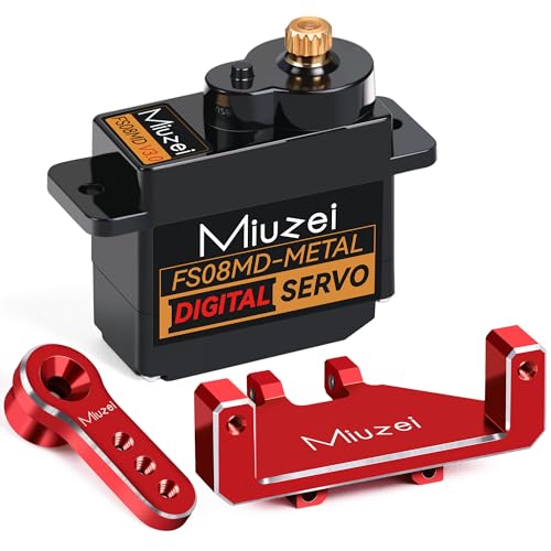 Miuzei Mini Servo RC Digital Servomotor Metallgetriebe für 1/24 Auto SCX24 AX24 Car Boot Roboter Arm 5V 180 Grad Micro Motor Lenkservo mit Mount Horn und 25cm Cable,Gewicht 12g Rot 1 Stück