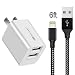 iPhone Charger, Earldom Dual Port Travel Wall Power Adapter 2.4A 12W with Nylon Braided Lightning Cable 6.6ft USB Charge Cord for iPhone X / 8 / 7 / 6S / 6 / Plus / SE / 5S / 5C, iPod, iPad