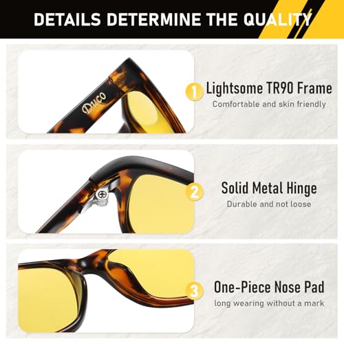 DUCO Night Vision Glasses for Men and Women Anti Glare Night Driving Glasses Polarized UV400 Protection Yellow Glasses 2234