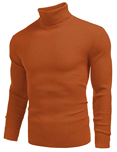 Image of COOFANDY Mens Ribbed Slim Fit Knitted Pullover Casual Turtleneck Sweater | Premium anti-shrink knit turtleneck. Soft, warm & stretchy-perfect for casual, work or outdoor wear in fall /winter.