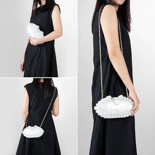 Image of Clutch Bag for Women Oval Beads Purse Wedding Prom Party Marble Texture Acrylic Evening Bag Shoulder Crossbody Bag
