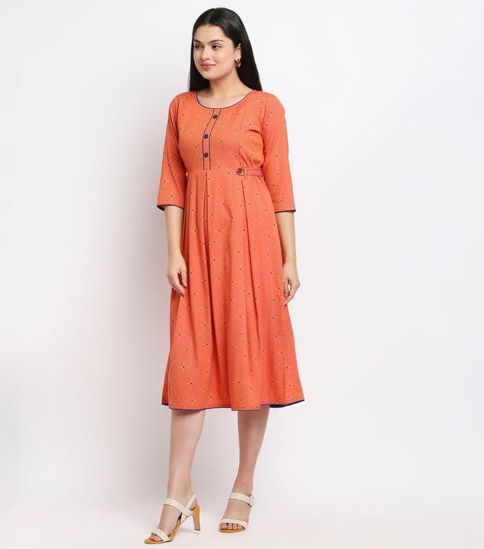 True Shape Feeding Kurtis for Women Cotton | Trendy Maternity Anarkali Kurta with Dual Nursing Zippers in Viscose Rayon for Pre & Post Pregnancy(TSF-138-XL, Bright Peach) 2