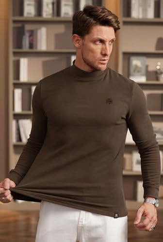 Image of Herberton Mens Mock Turtleneck Shirts Thermal Fleece Casual Undershirt