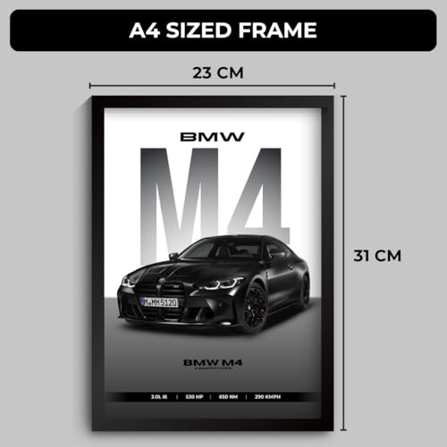 Image of M4 Poster | Framed A4 Sized (31 x 23 cm) | Car Posters for Wall, Gift for Boys | Supercar Frames | Poster M4 Competition Sportscar Frame | Car Posters for Wall, Bedroom, Hostel, Study Room (F 170)