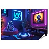 islandburner XXL Bild Poster Roboter entspannt im neonbeleuchteten Zimmer für Wohnzimmer Technikbegeisterte Elektronikladen Premium Bilder Fotodruck